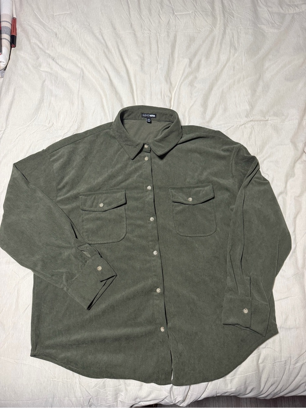 Fashion Nova Olive Green Oversized Corduroy Shacket - Size XL